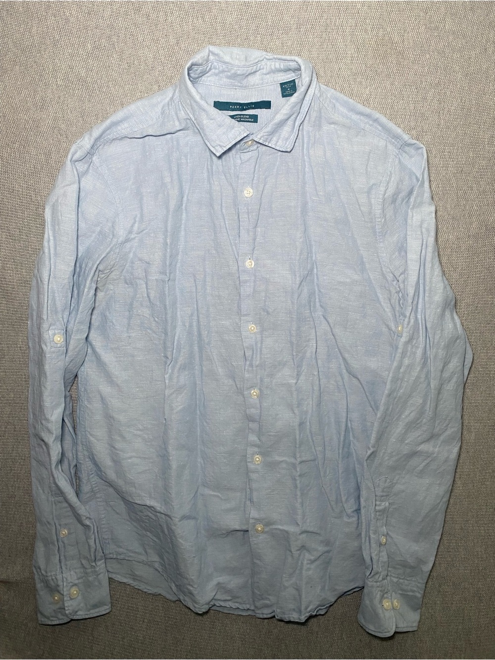 Perry Ellis Mens Blue Linen Blend Roll Tab Long Sleeve Button Down Shirt M